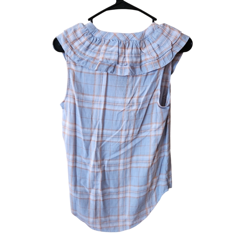 Veronica Beard NWT Size XS Leina Shirt in Vapor Multi, Sleeveless Ruffles Linen - Picture 7 of 14